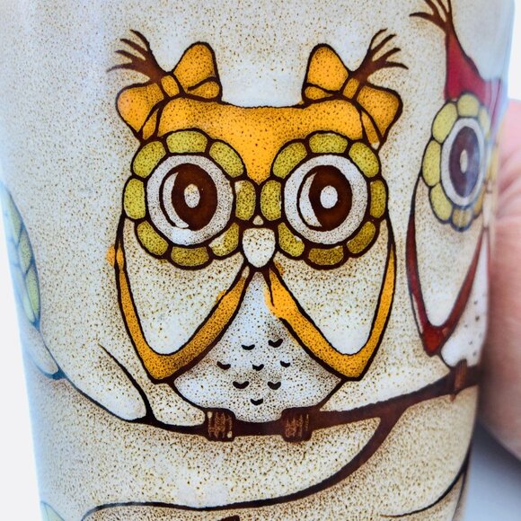 2 Owls on a Limb Mug With Handle Ceramic Oversized Coffee Cup 12 oz Retro Design - Picture 7 of 11